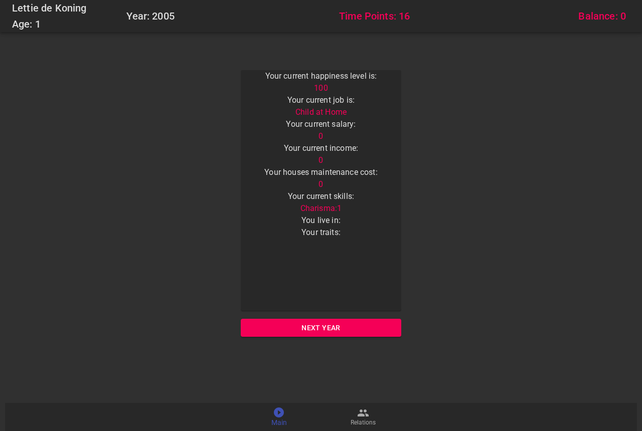 The 2020 game screen: a text list of stats