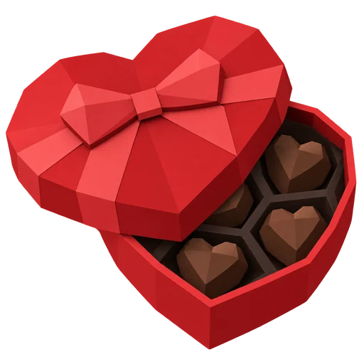 Romantic interaction icon: a heart-shaped box of chocolates